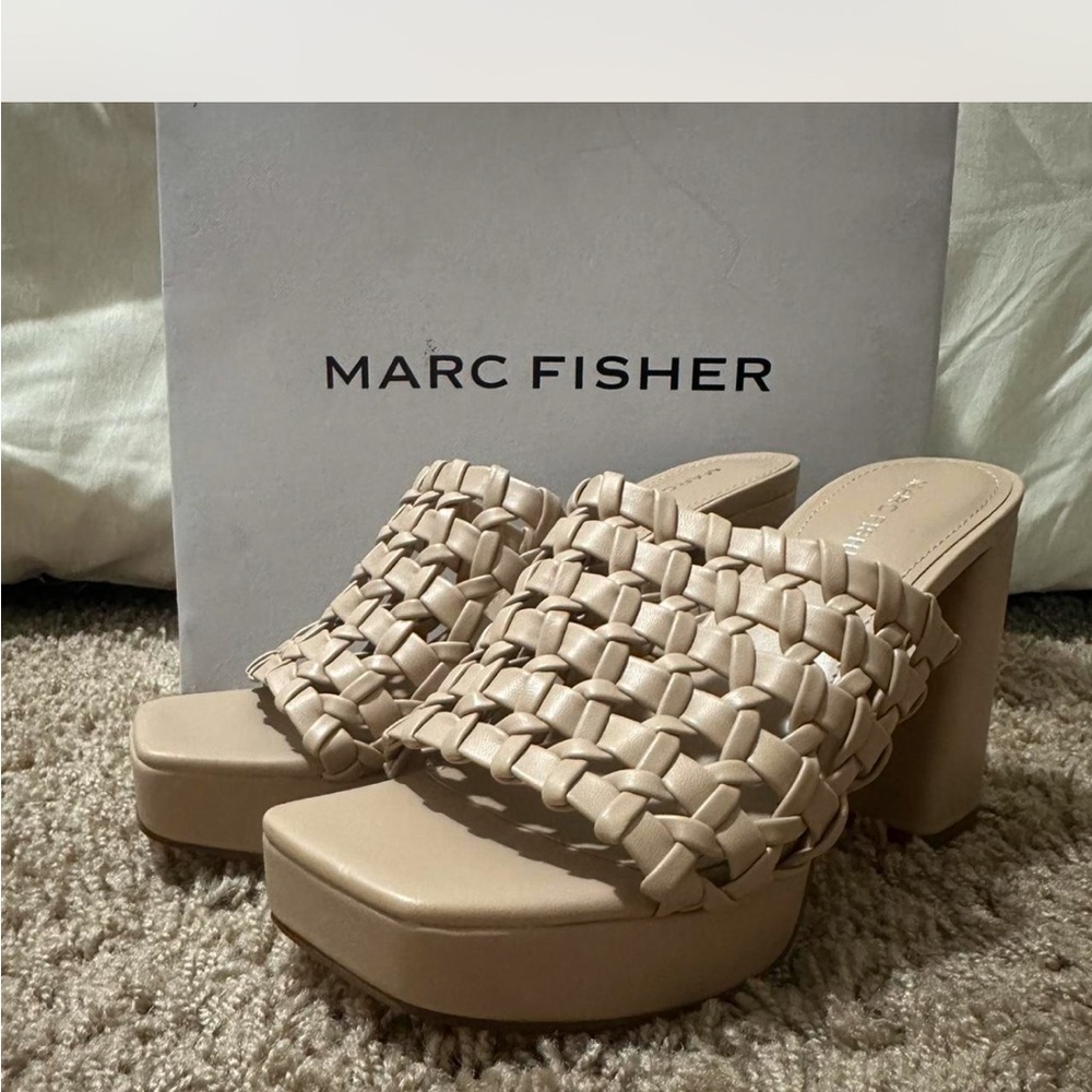 Marc Fisher Women's Tan Woven Platform Heels - Picture 3 of 4